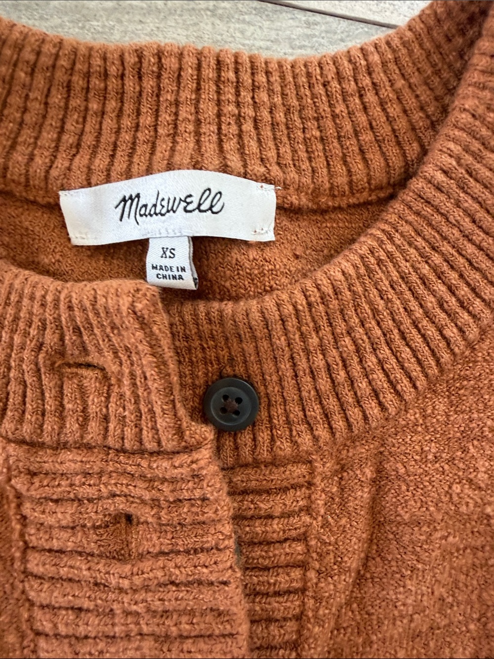 Madewell Textured Knit Button-Front Cardigan Sweater - Cream and Rust - Picture 7 of 8